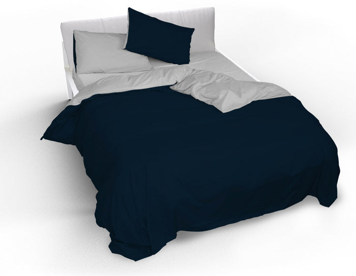 Copripiumino con Sacco e Federe Doubleface Blu Scuro/Grigio Chiaro 1 Piazza e Mezzo
