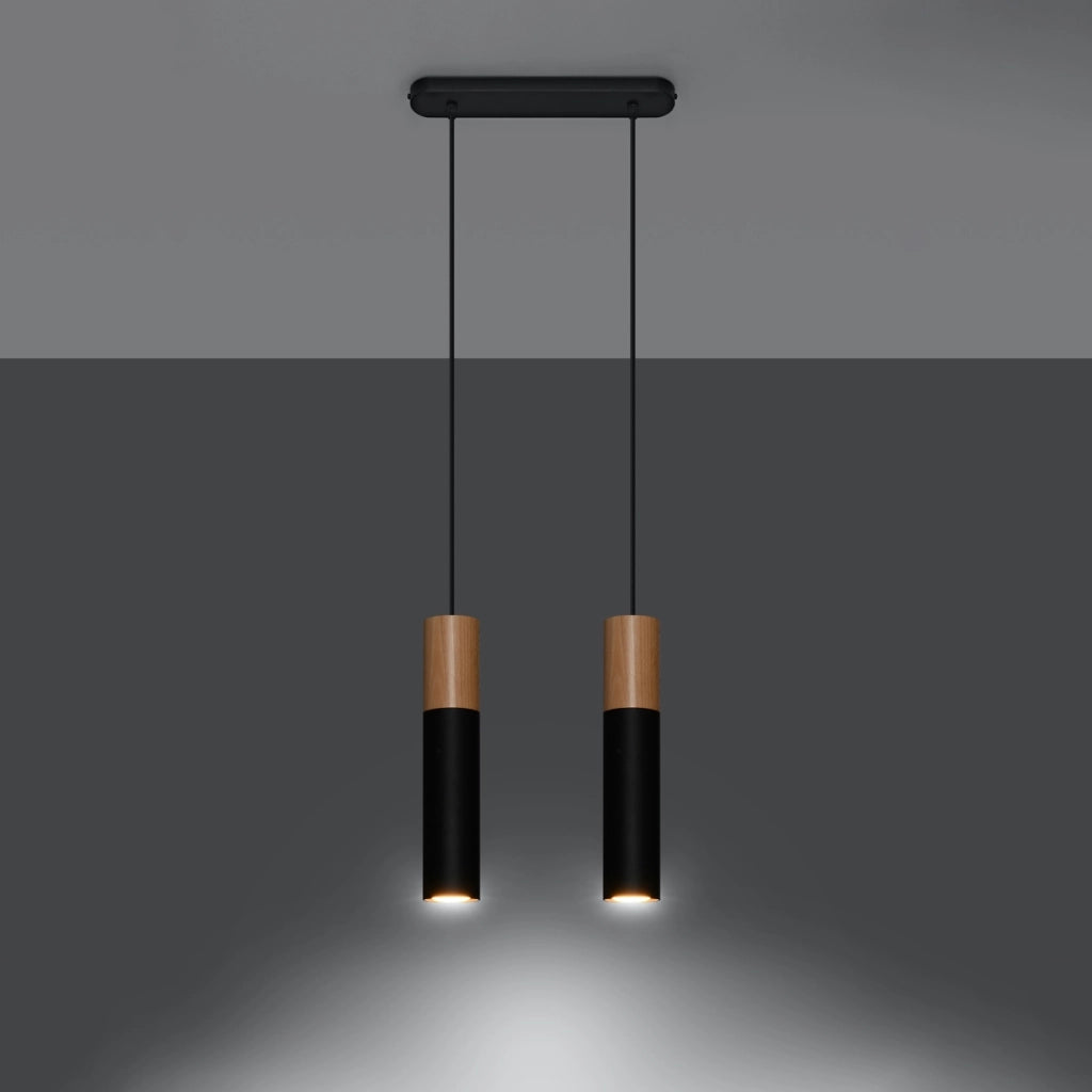 Lampada tubolare in acciaio e legno nero PABLO 2x GU10 LED Max 10W 30x6x90cm