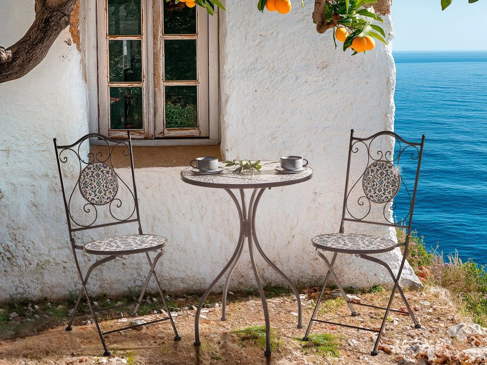 Set da bistrot da giardino in metallo nero con motivo a mosaico stile vintage