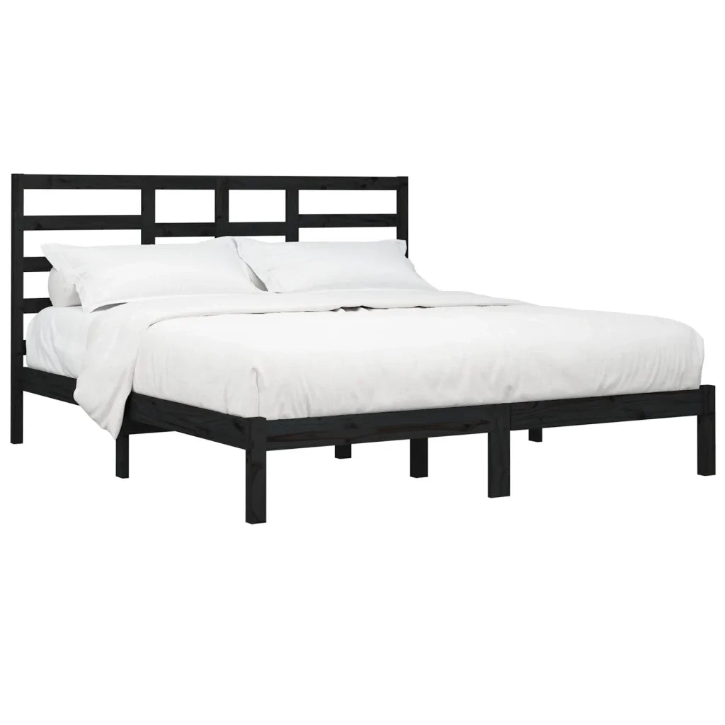 Giroletto-Struttura Letto Nero in Legno Massello 200x200 cm 898239