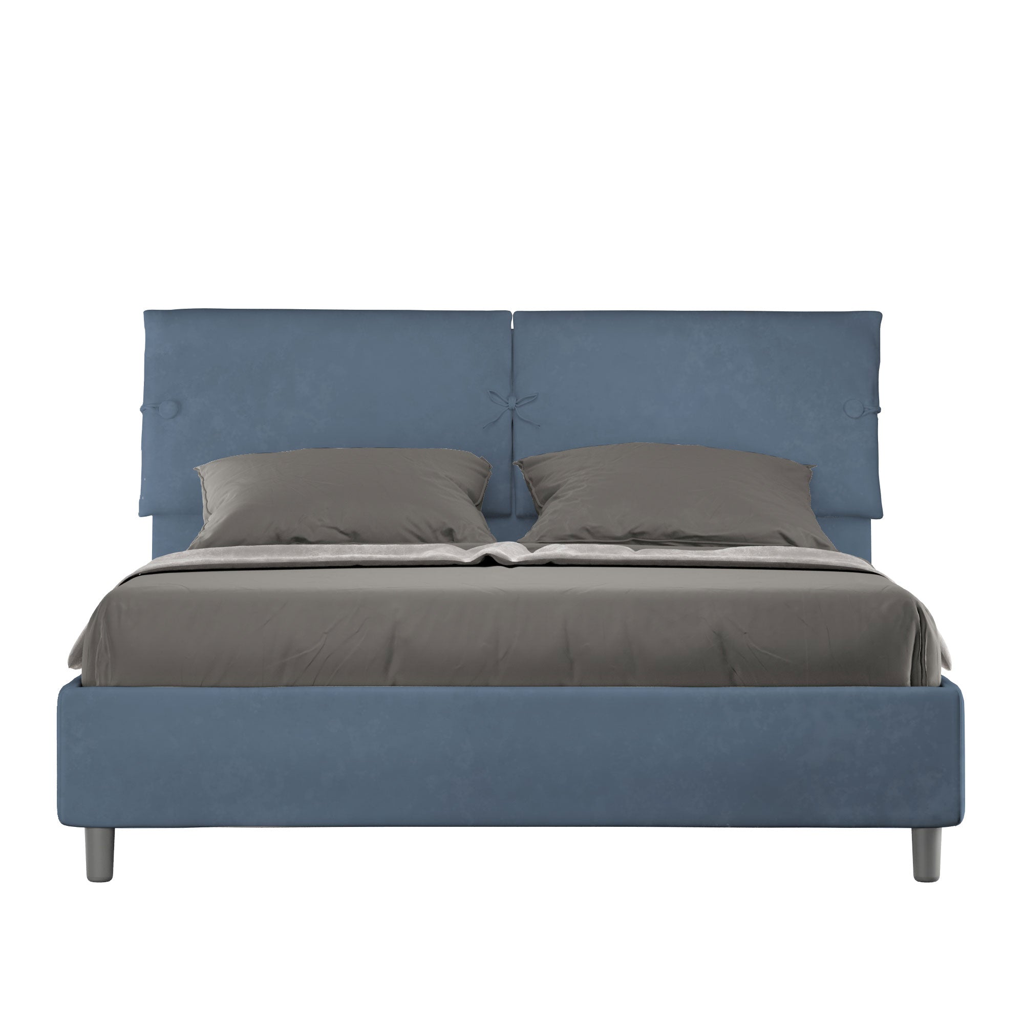 Letto Matrimoniale 160x210 cm con Rete e Contenitore con Testata e Alzata Comoda Imbottito in Microfibra Sleeper Blu