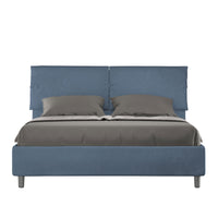 Letto Matrimoniale 160x210 cm con Rete e Contenitore con Testata e Alzata Comoda Imbottito in Microfibra Sleeper Blu