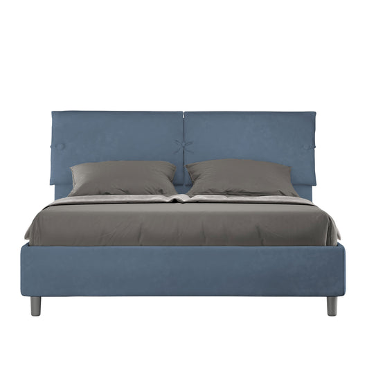 Letto Matrimoniale 160x210 cm con Rete e Contenitore con Testata e Alzata Comoda Imbottito in Microfibra Sleeper Blu