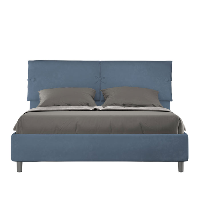 Letto Matrimoniale 160x210 cm con Rete e Contenitore con Testata e Alzata Comoda Imbottito in Microfibra Sleeper Blu