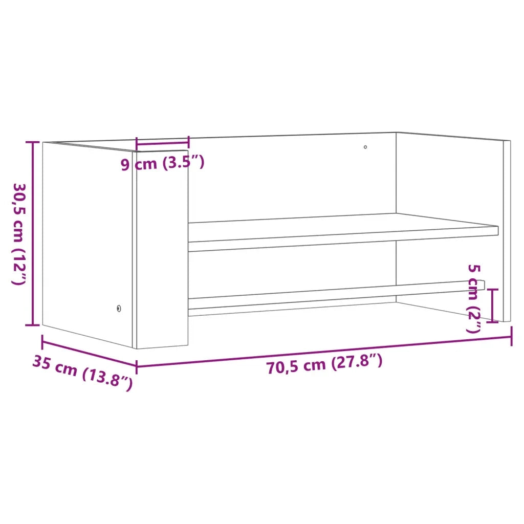 Mensola a Muro Rovere Fumo 70,5x35x30,5 cm Legno Multistrato