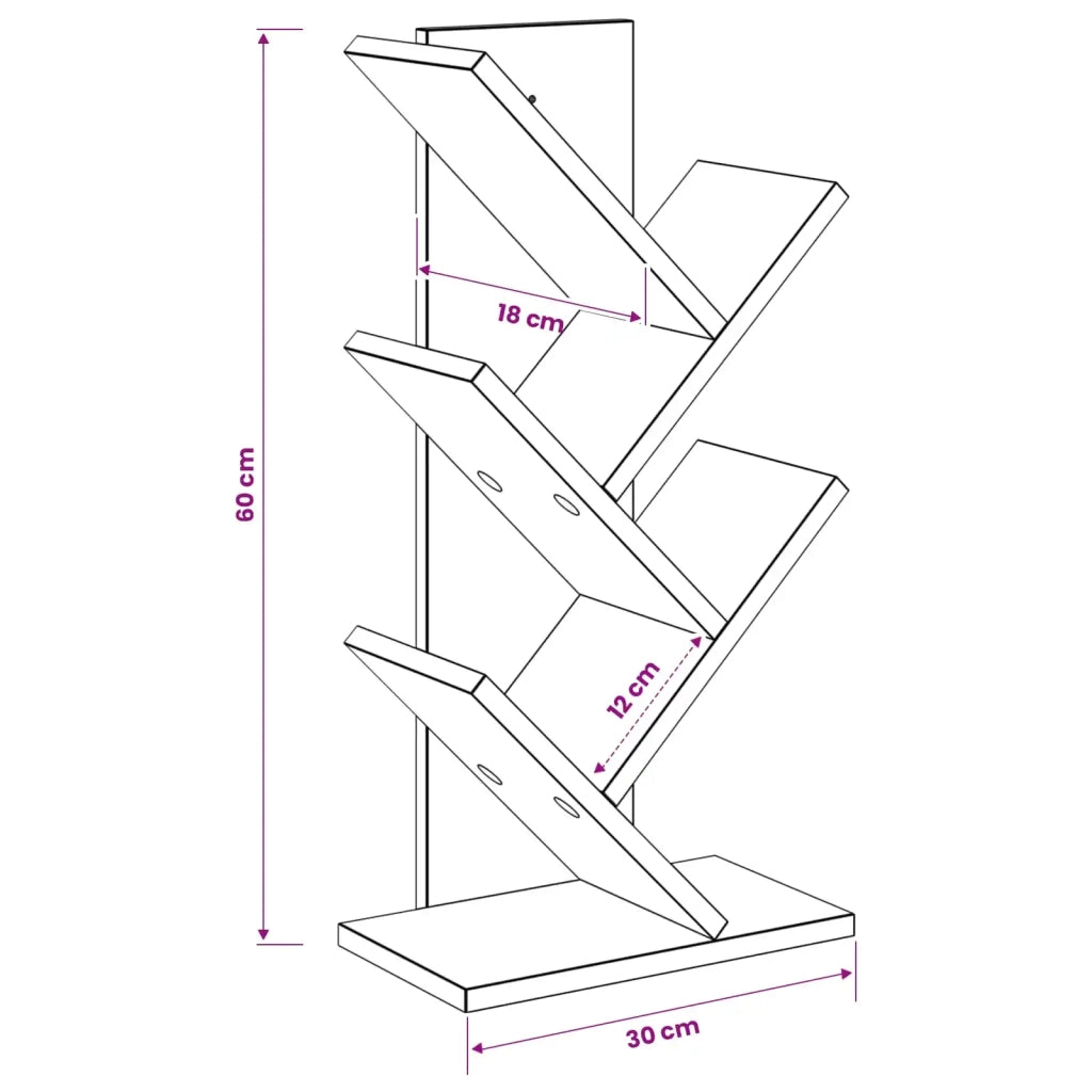 Libreria ad Albero 4 Ripiani 30 x 18 x 60 cm Grigio Cemento 8012367