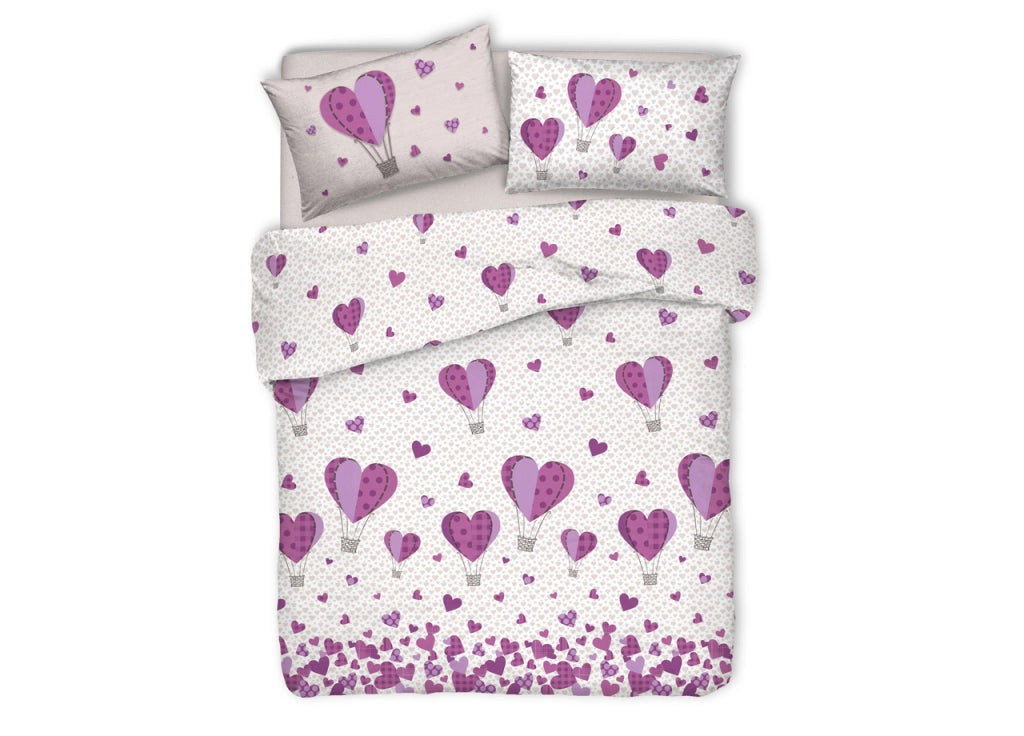 Copripiumino Sacco Piumone Pensieri Delicati Cotone Disegno Mongolfiera - Singolo - Lilla