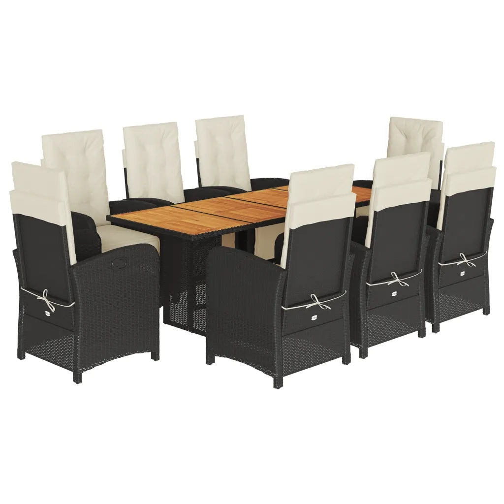 Set da Pranzo da Giardino 9 pz con Cuscini Nero in Polyrattan 3212503