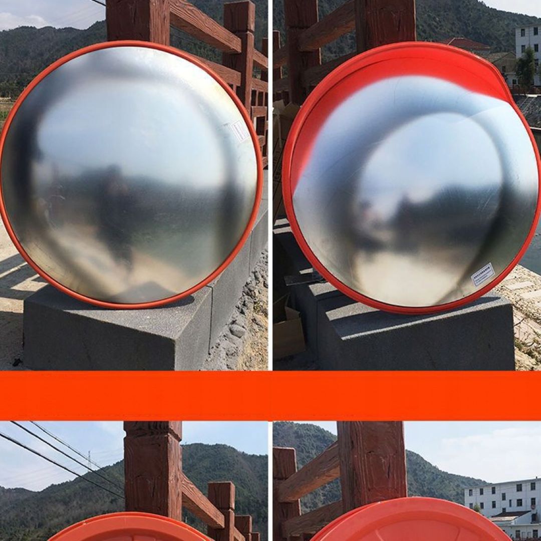 Specchio stradale da 30 cm con supporto sferico, ideale per negozi e magazzini, infrangibile.