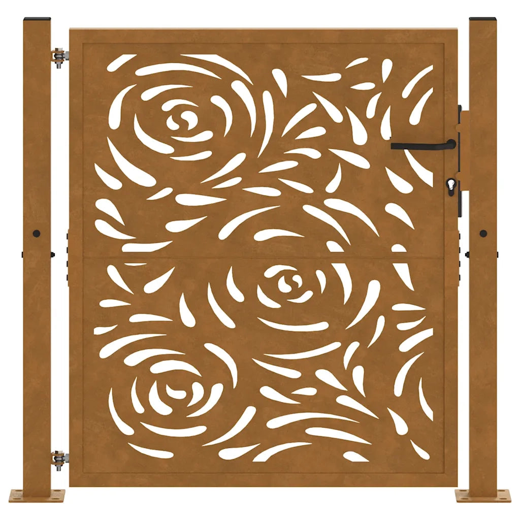 Cancello da Giardino 105x105 cm Acciaio Corten Design a Fiamma