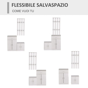 Mobile Ingresso con Scarpiera e Appendiabiti in Legno Bianco Opaco 100x32x187 cm