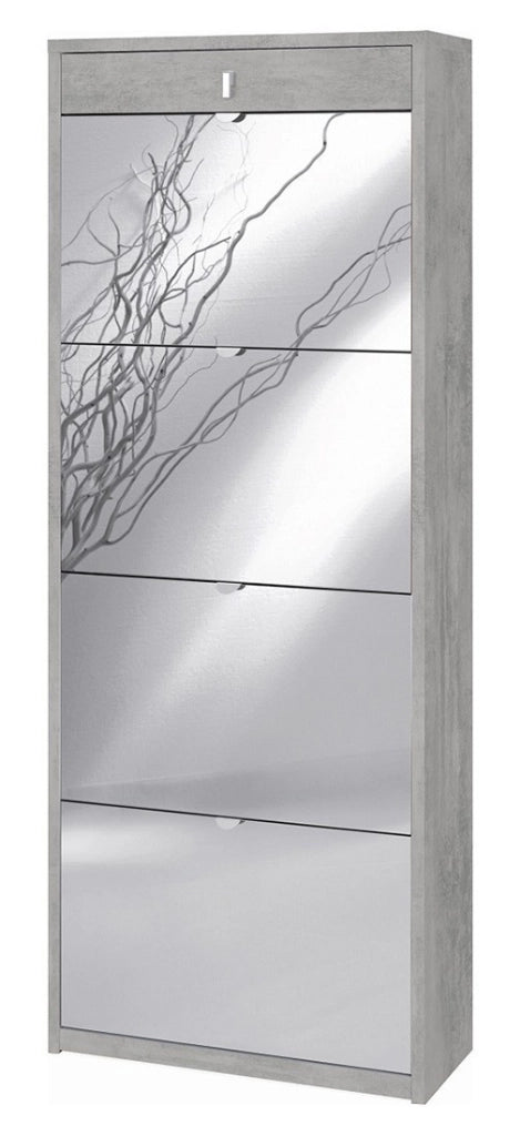 Scarpiera con specchio naturale 4 ante a ribalta e 1 Cassetto H164 L63 P29 Cm colore Cemento Sk568spk Sarmog