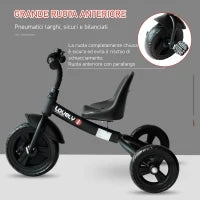 Triciclo per Bimbo con Campanello, Parafango, Ruota Speciale, Nero, 79x50.5x58cm