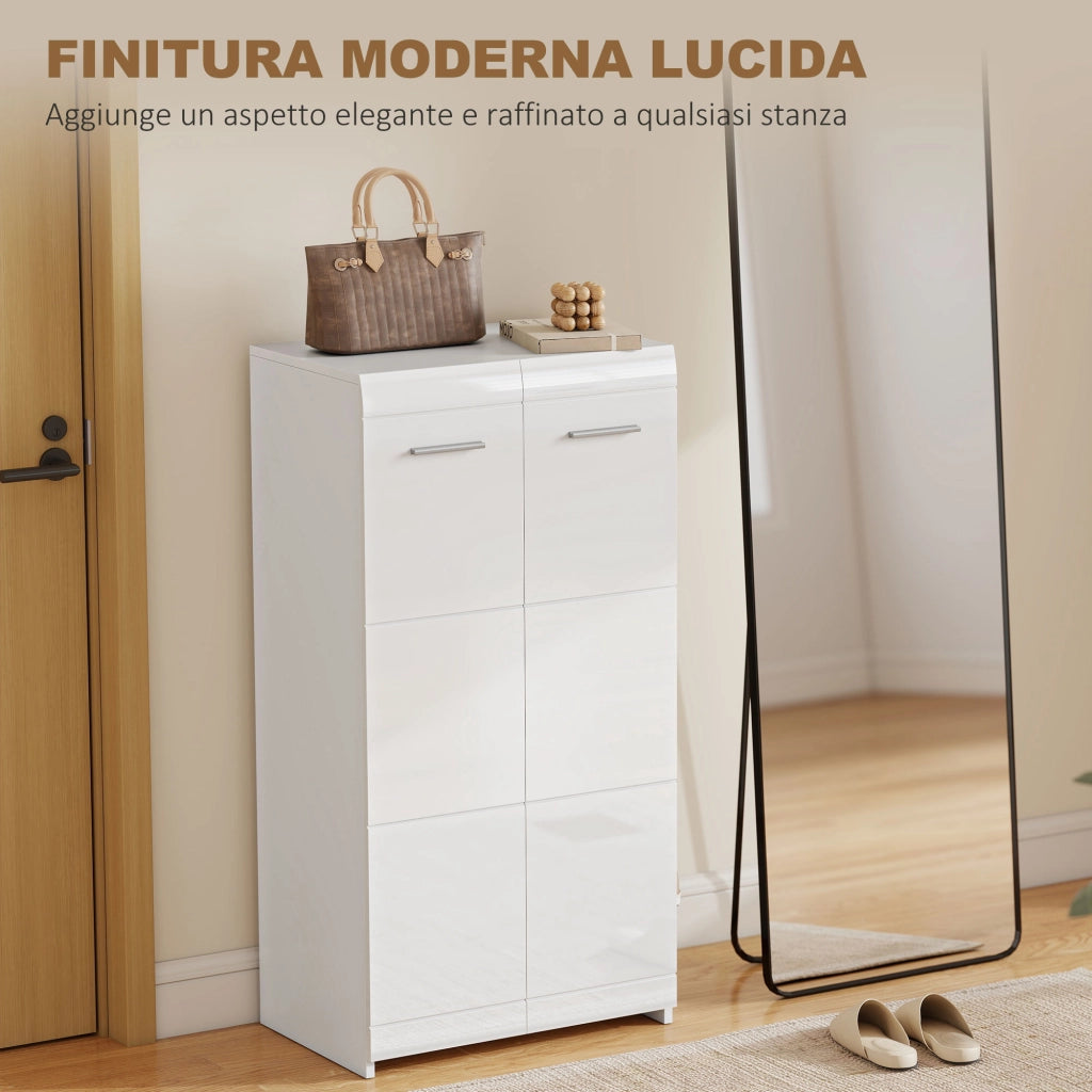 Scarpiera da Ingresso 55x36x108 cm Moderna con 5 Ripiani Regolabili in Legno Bianco Lucido