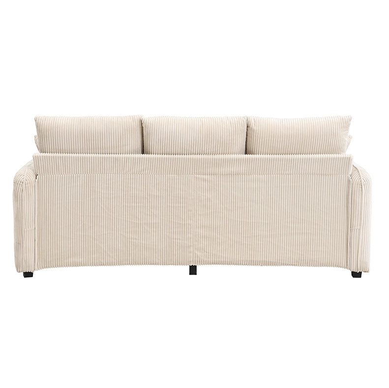 Divano modulare con 2 pouf contenitore e funzione letto; in tessuto cord beige