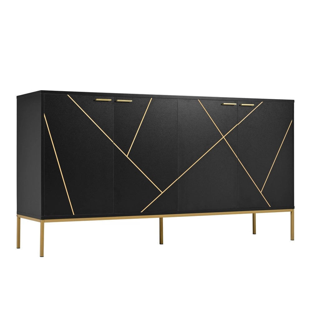Mobile TV / Credenza con 4 Ante e Gambe in Metallo ¨C MINIMAL ¨C Nero e Oro, 150x40x80 cm
