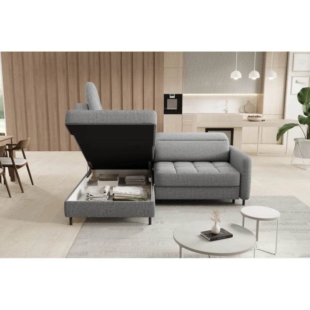 Divano angolare sinistro convertibile BARNEA 208 cm grigio chinato con contenitore