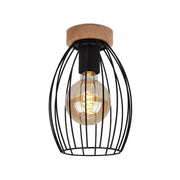 Plafoniera Vintage Industrial Waktu Metallo Nero Legno Marrone 1 Luce E27