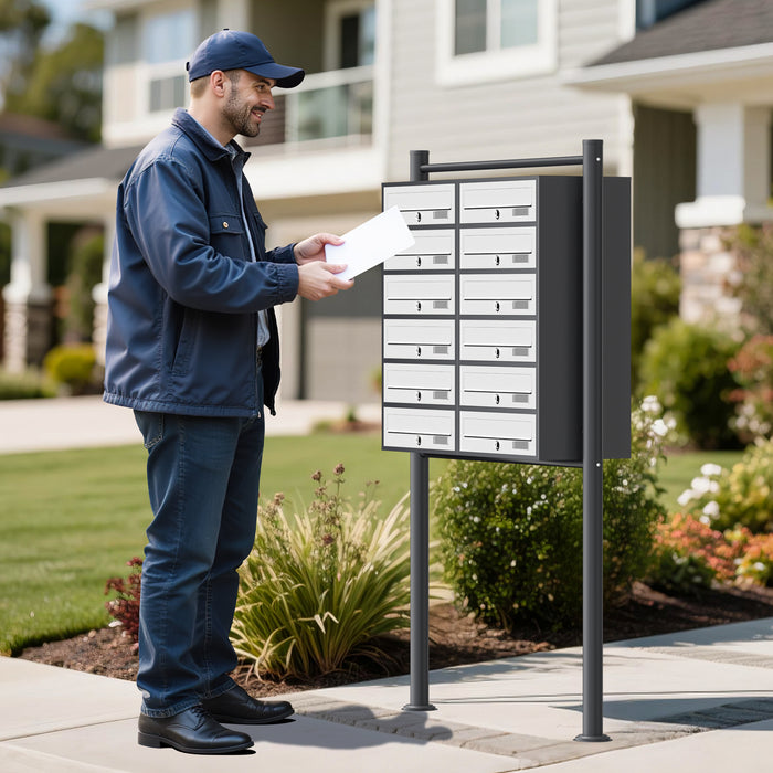 Cassetta postale condominiale autoportante 12 posti antracite/bianco 945 x 270 x 1500 mm 2 moduli
