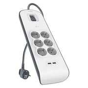 Belkin, Multipresa con Protezione Sovratensione, 6 Prese Schuko, 2 USB-A, 2 m, Bianco