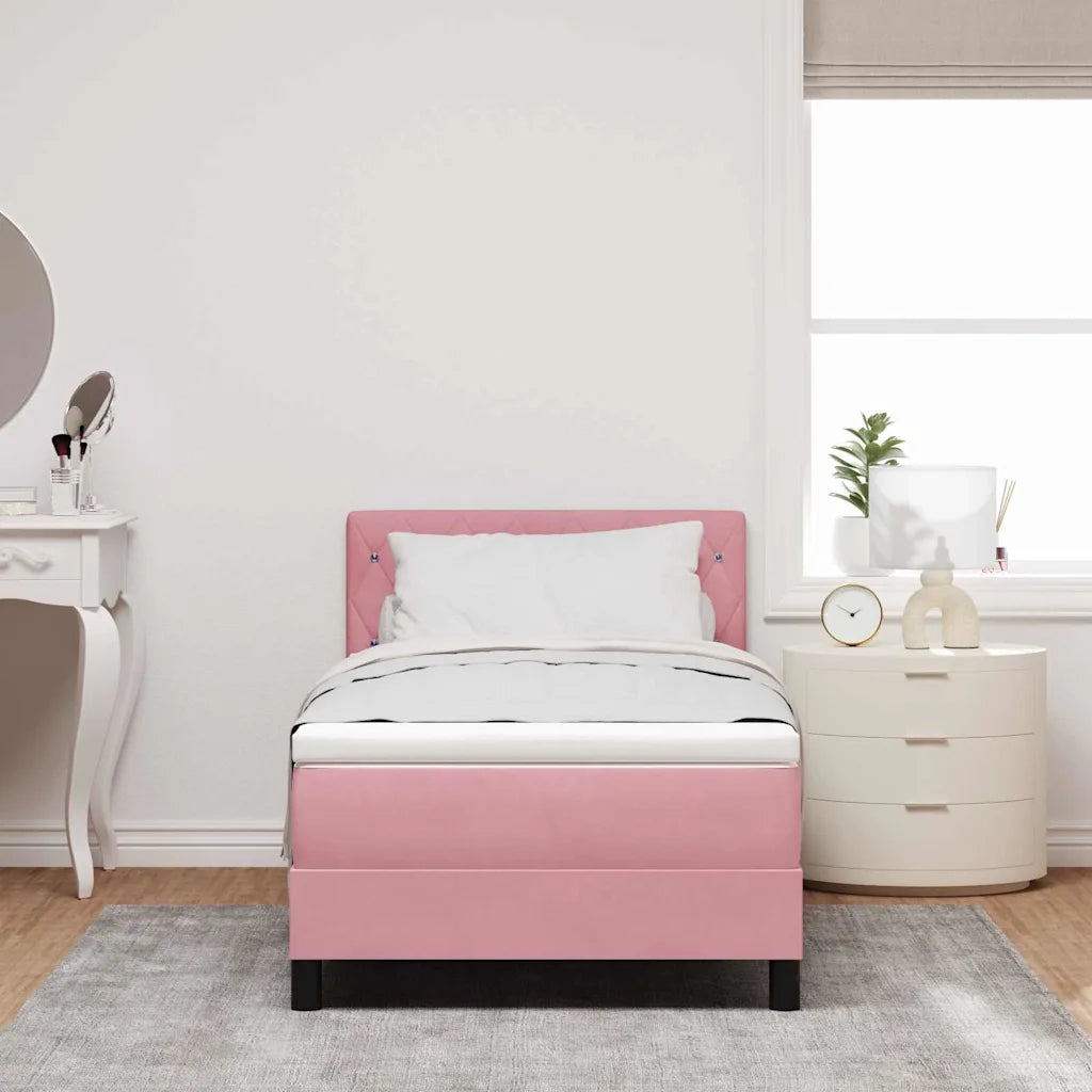 Letto a molle con materasso Rosa 100 x 200 cm Velluto 3339091