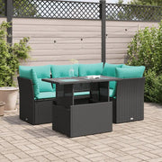 Set Divani da Giardino 5 pz con Cuscini Nero Polyrattan Acacia