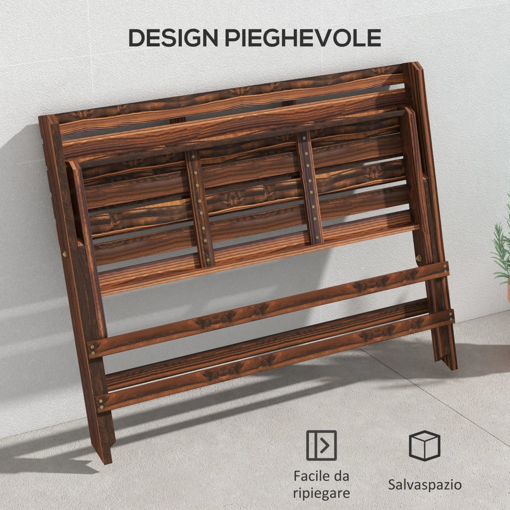 Panchina da Giardino 2 Posti 122x63x83 cm Pieghevole a Doghe in Legno di Pino Carbonizzato