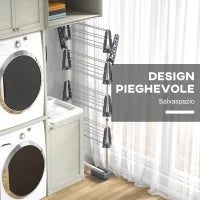 Stendino Verticale con 4 Ripiani Regolabili, in Acciaio e Plastica, 142x55x172 cm, Grigio e Argento