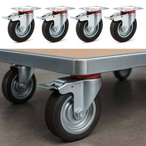 Set 4 ruote piroettanti, freno doppio blocco, Rotella 160mm max 130kg, metallo e gomma piena