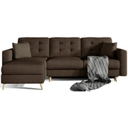 Divano angolare convertibile HASGARD 3 posti marrone 248x162 cm – cassapanca e piedi in legno
