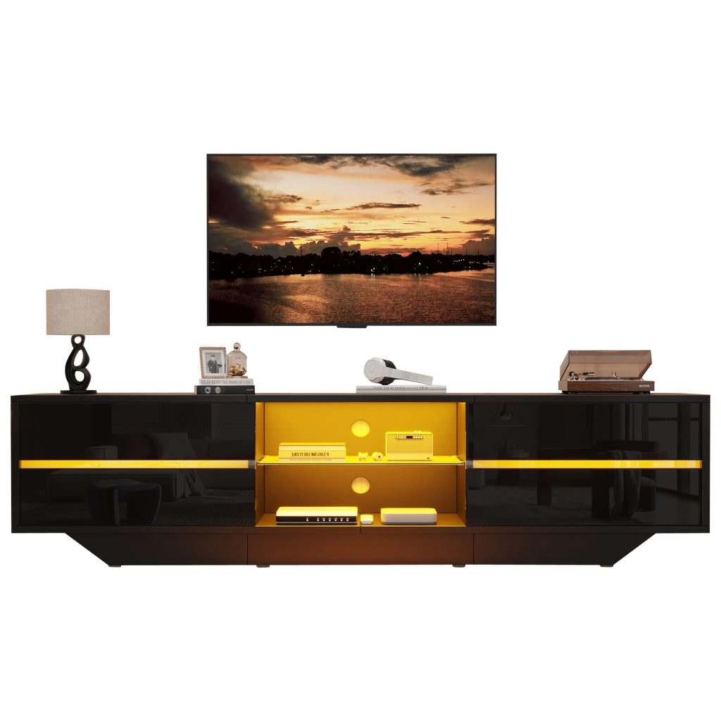 Mobile TV lucido nero 160¡Á35¡Á44,5 cm con illuminazione LED RGB, 4 vani e ante a ribalta