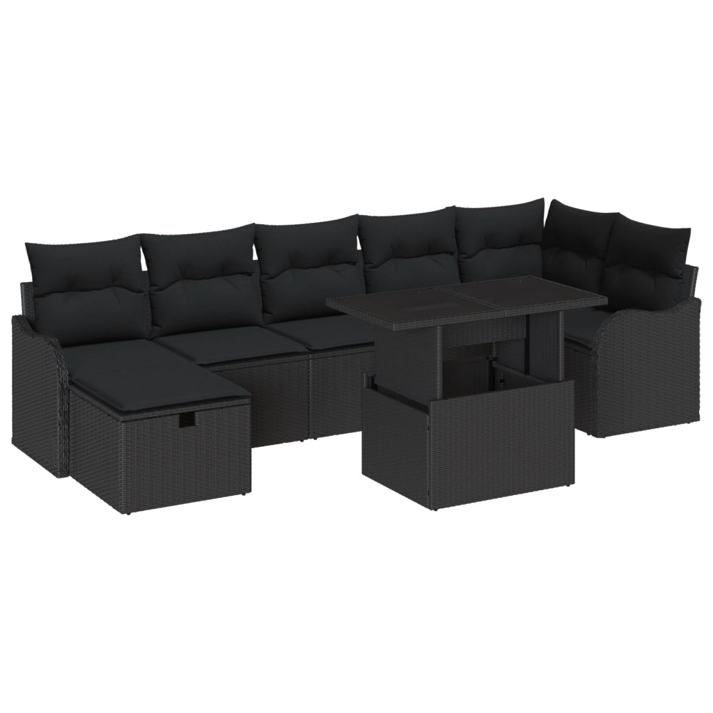 Set di Divani da Giardino  8 Pezzi con Cuscini Nero Polyrattan