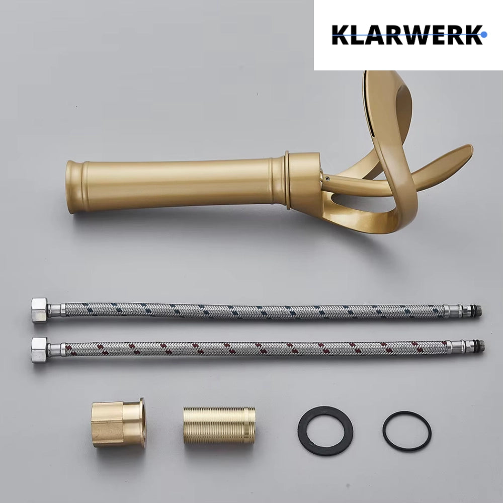 NAVIS | Rubinetto a cascata design bagno alto oro opaco | Elegante rubinetto in acciaio inossidabile premium per lavelli alti | Miscelatore 2 attacchi