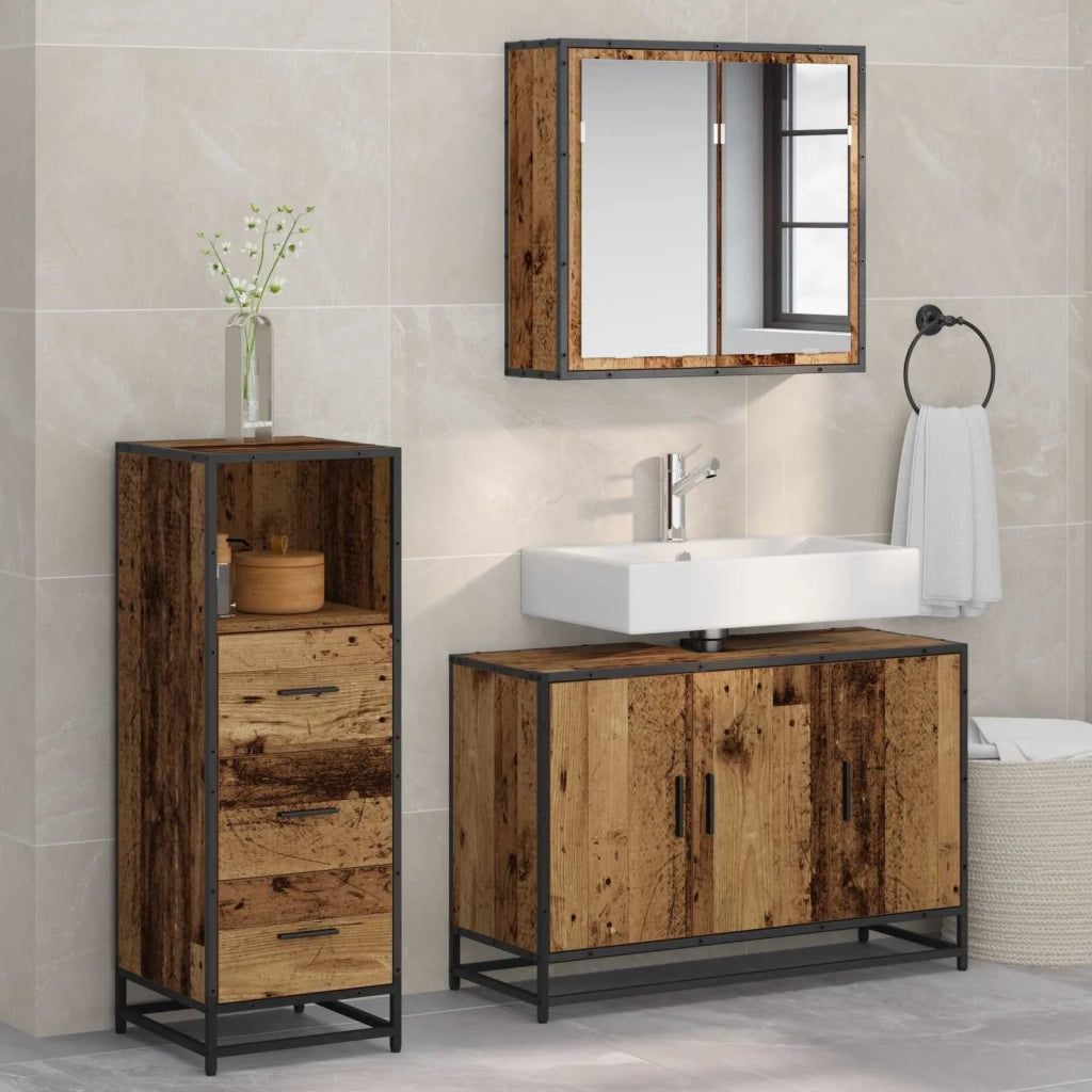 Set di mobili per il bagno con cassetto 3 pcs Legno vecchio 3402456