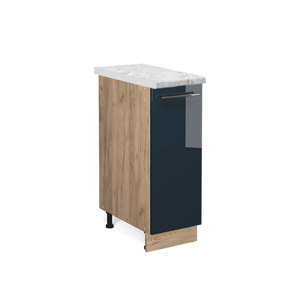 Armadio cucina dispensa alto Fame-Line Blu scuro lucido/Rovere dorato 30 cm, PL Marmo Vicco
