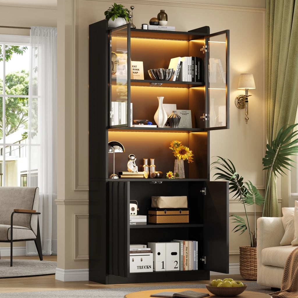 Vetrina 80x35x200 cm con LED Bluetooth in truciolare nero