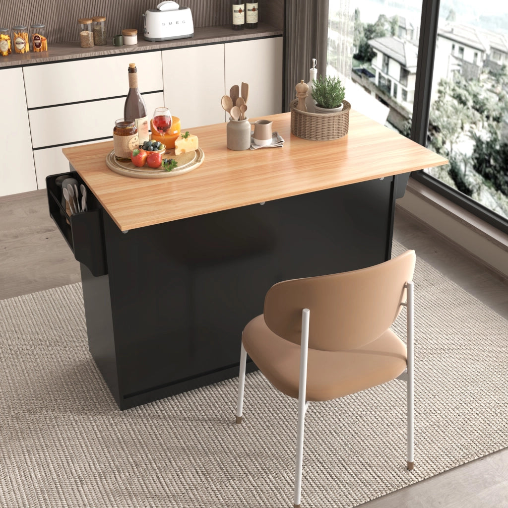 Carrello da Cucina con 2 Cassetti; 4 Ante; Piano Ribaltabile; Ruote e Portasciugamani; Nero 120x46x91;5 cm