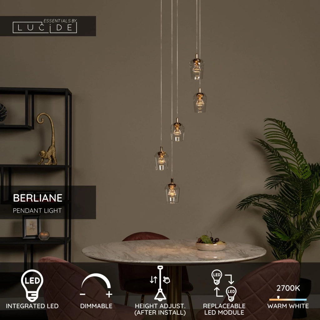 Lampada a sospensione BERLIANE LED 5 luci oro nero Lucide