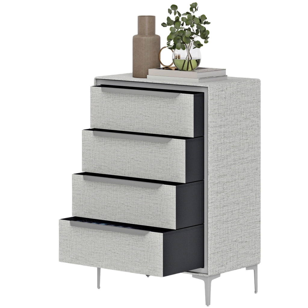 Cassettiera 4 Cassetti in Acciaio con Rivestimento in Tessuto Effetto Lino ¨C Zephmum ¨C Grigio 60x36x88