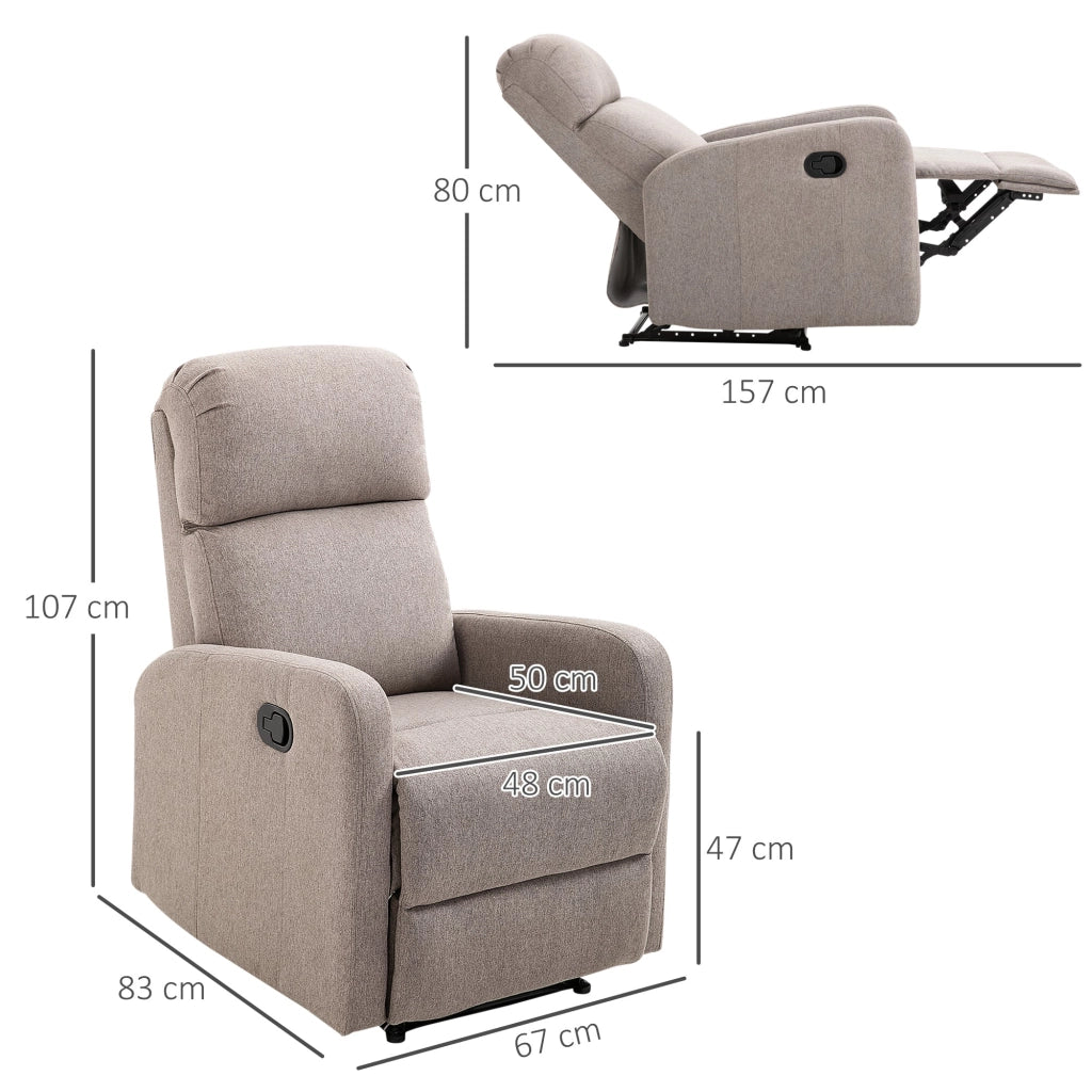 Poltrona Relax Reclinabile Manuale 66x83x107 cm in Tessuto Effetto Lino Grigia