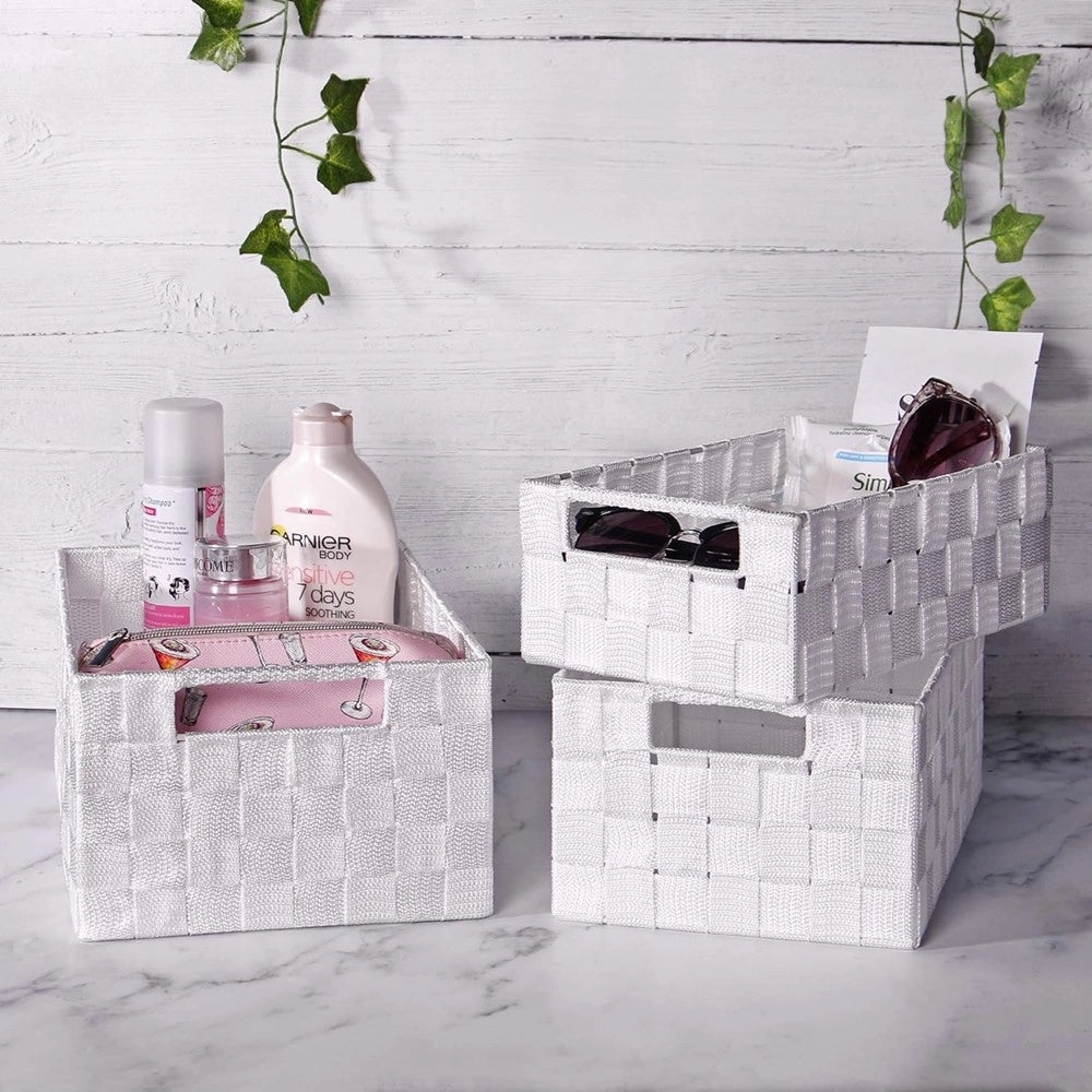 Trade Shop - Set 21 Pz Box Scatola In Tessuto Portaoggetti Organizer Con Manici Bianco 79085 -