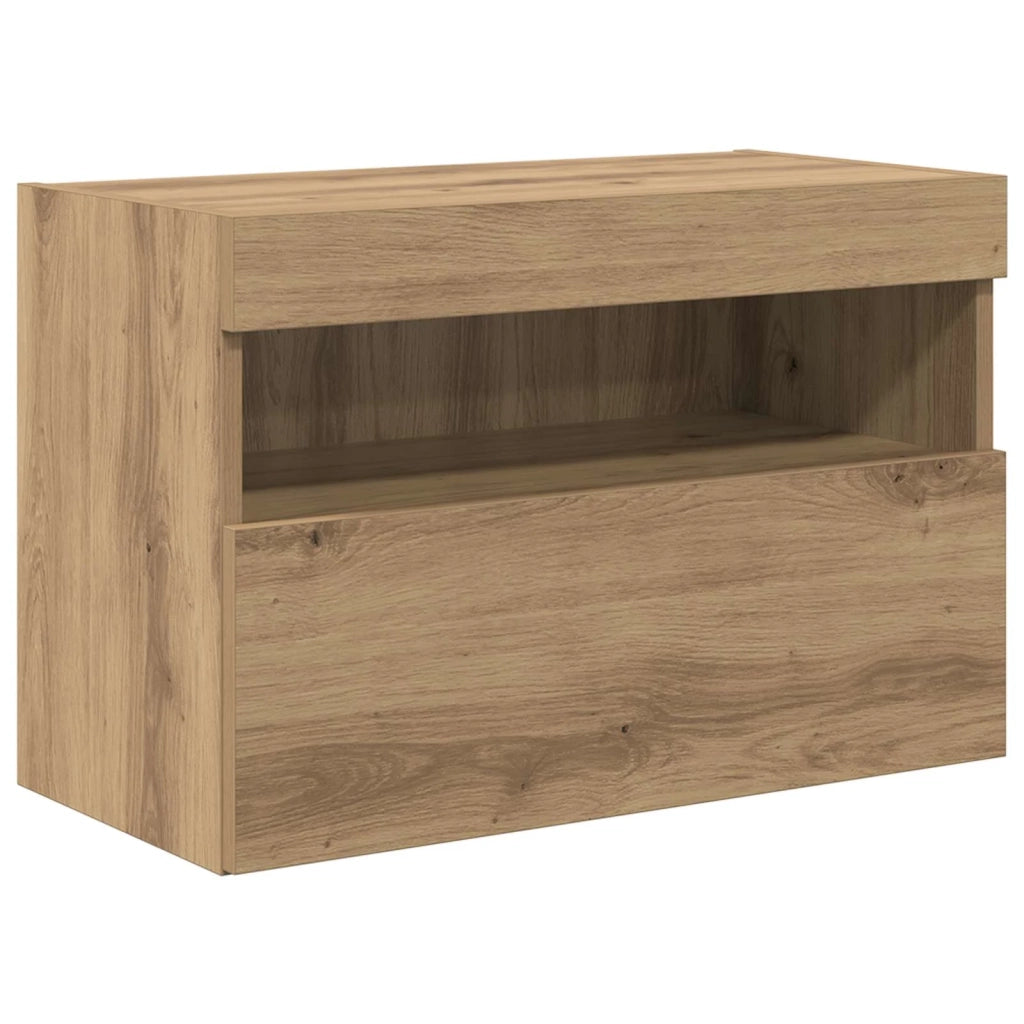 Set Mobile TV a Muro con Luci LED 7 pz-Credenza per TV sospesa rovere artigianale