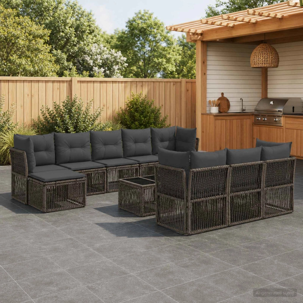 Set Divano da Giardino 11 pz Grigio polyrattan 3434372