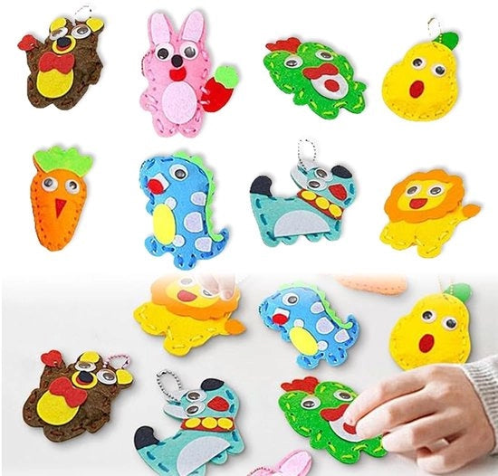 Set di cucito educativo per bambini con modelli di animali in velluto - 8 motivi colorati - per promuovere la creatività - adatto per tutte le età