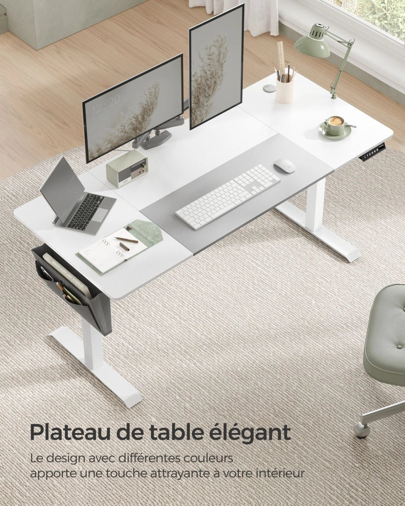 Scrivania elettrica sit-stand 70 x 160 x (72-120) cm tavolo regolabile in altezza con funzione memory 4 impostazioni di altezza tasca portaoggetti struttura in acciaio piano spesso bianco 12_0004549