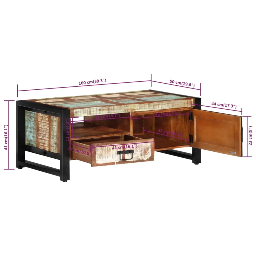 Tavolino da Salotto 100x50x41 cm in Legno Massello di Recupero 338221