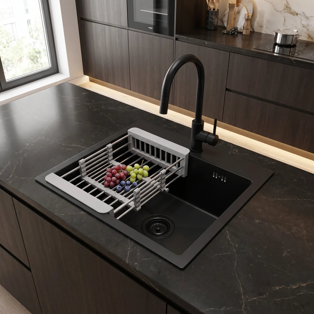 Lavello In Acciaio Con Set Di Accessori 3 Pz. Rea Leo 40 Black Accessori grigi