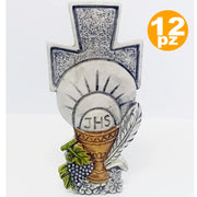 Trade Shop - Set 12 Bomboniere Croce Comunione Eucarestia Calice Bianco Ceramica Soprammobile -