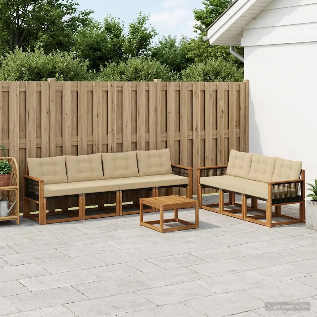 Set di divani da esterno con cuscino 8 pcs Naturale e Beige 3381825
