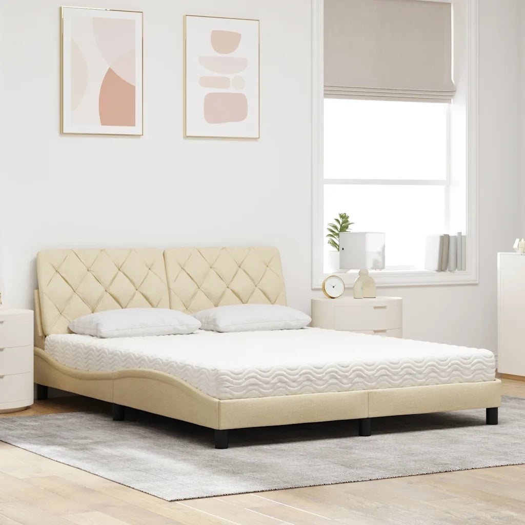 Letto con Materasso Crema 160x200 cm in Tessuto 3310753